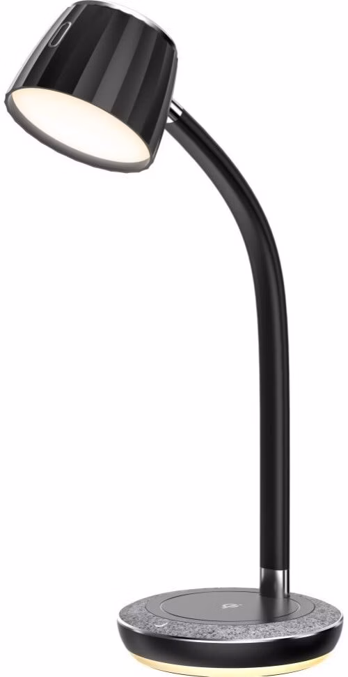 IMMAX LED stolní lampička PERLA/ Qi nabíjení/ 18W/ DC 12V/1,5A/ 270lm/ černo-šedá/ kovový detail