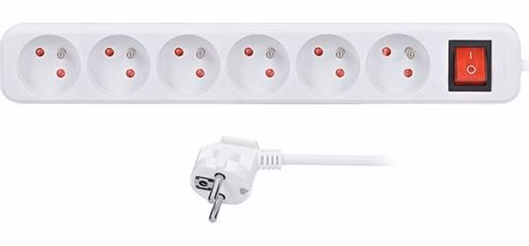 Solight prodlužovací přívod 5m, 6 zásuvek, vypínač, 16A/3680W, PVC, bílý