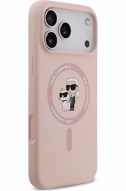 Karl Lagerfeld Liquid Silicone Karl and Choupette MagSafe kryt iPhone 18 Pro ružový