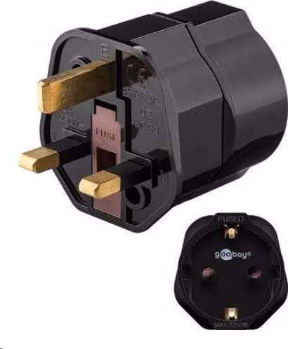 Cestovný adaptér Goobay pre britskú zásuvku a spotrebiče s českou zástrčkou a zemniacim kolíkom
