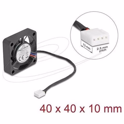 Delock Axiální ventilátor: 12 V DC, 40 x 40 x 10 mm, černý