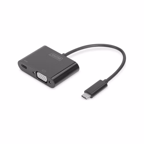 DIGITUS Adaptér USB typu C na VGA, Full HD 1080p + USB C (PD), černý