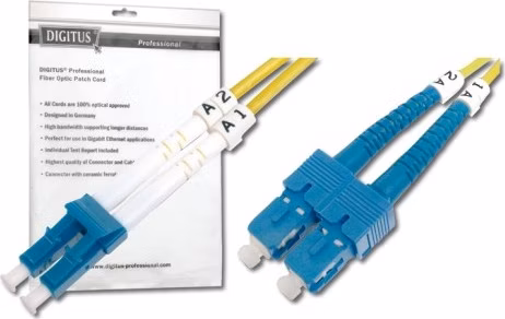 DIGITUS Fiber Optic Patch Cord, LC to SC, Singlemode 09/125 µ, Duplex Length 2m