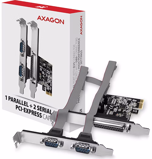 AXAGON PCEA-PSN, PCIe radič - 1x paralelný (LPT) + 2x sériový port (RS232) 250 kbps, vrátane. LP
