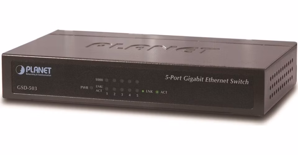 Planet GSD-503 switch 5x 10/100/1000Base-T, EuP, 802.3az, kov, fanless