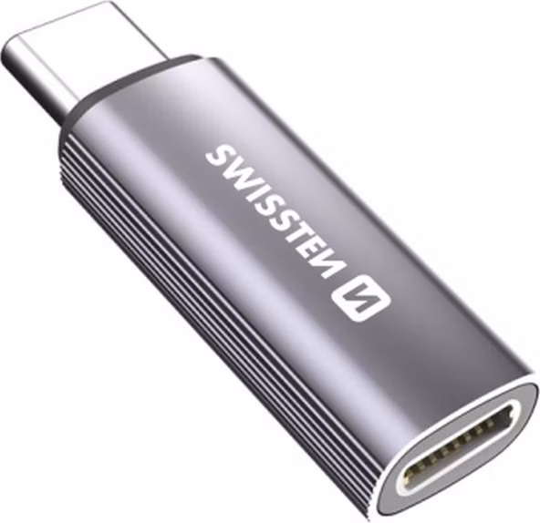 SWISSTEN NABÍJECÍ ADAPTÉR TEXTILE USB-C (samec) / LIGHTNING (samice) STŘÍBRNÝ