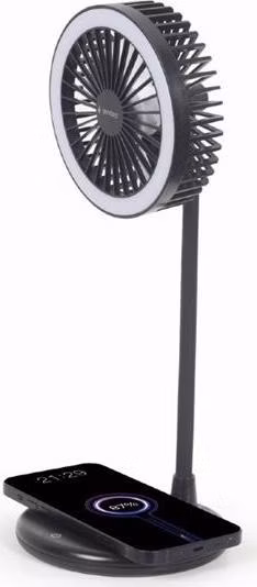 Gembird stolná LED lampa s 10W bezdrôtovou nabíjačkou a ventilátorom, 3v1, čierna