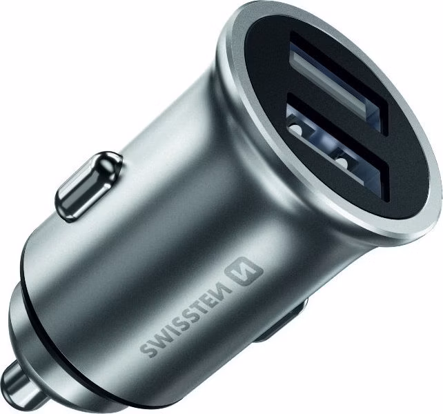 Swissten cl adaptér 2x usb 4,8a metal silver (eco balení)
