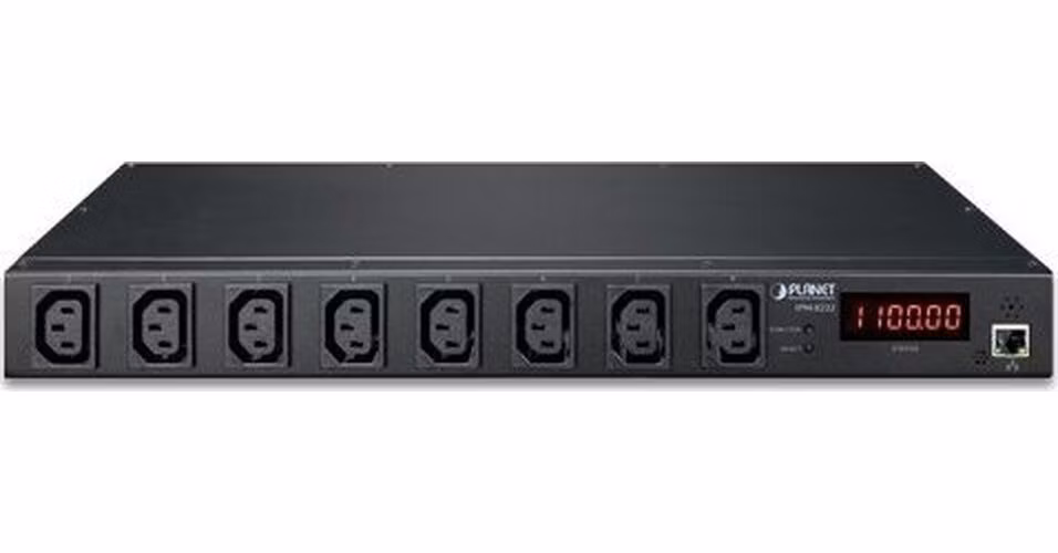 Planet IPM-8222, IP ovládání 8x zásuvek 240V/10A, 1 GbE, 1U Rack/desktop, LED+displej, port pro senzor