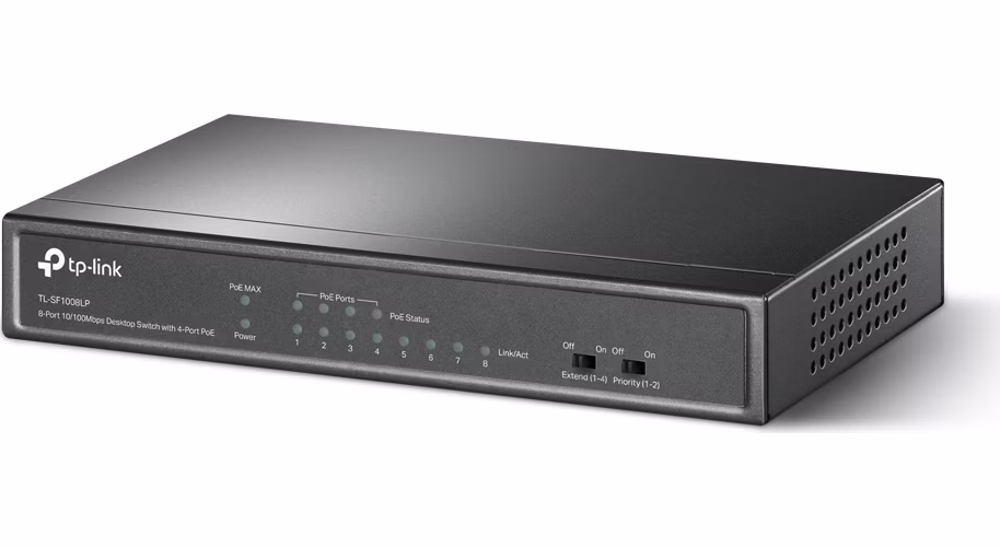 8-Port 10/100 Mbps Desktop Switch with 4-Port PoE PORT: 4× 10/100 Mbps PoE Ports, 4× 10/100 Mbps Non-PoE Ports SPEC: 802