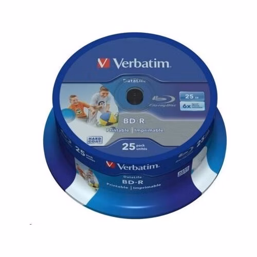 VERBATIM BD-R SL Datalife (25-pack)Blu-Ray/Spindle/6x/25GB Wide Printable