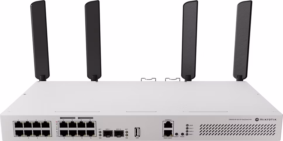 MIKROTIK RouterBOARD Cloud Router Switch CRS418-8P-8G-2S+5axQ2axQ-RM + L5 (2GHz; 1GB RAM; 16x GLAN; 2x SFP+, WIFI6; Dual PSU) rack