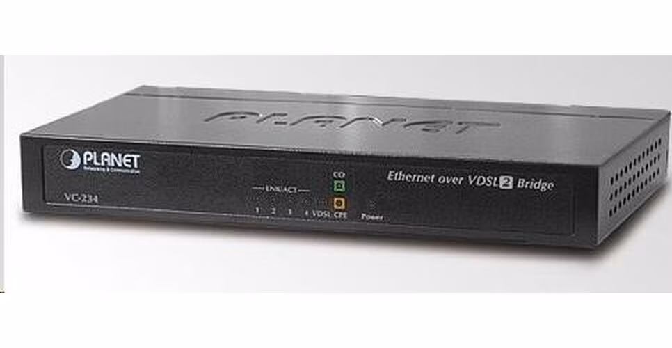 Planet VC-234 Ethernet po VDSL bridge, 4x 10/100/1000 RJ45 na pár VDSL/VDSL2, do 1,4km, 30a profil