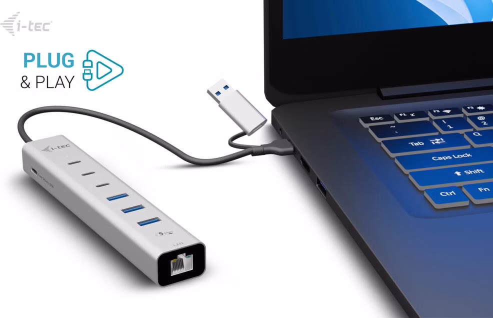 i-tec USB-C/USB-A Metal HUB 6 port (3x USB-C, 3x USB-A), LAN, Power Delivery 85W