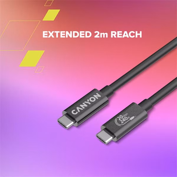 Canyon OnWire 240, 2 m, nabíjací a dátový kábel USB-C / USB-C, USB4, 240 W PD, 20 Gb/s, TPE, čierny