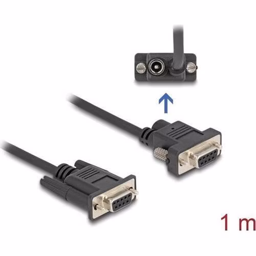 Delock Sériový kabel ze zásuvky RS-232 D-Sub9 na zásuvku D-Sub9, napájení na pinu 9, délka 0,5 m