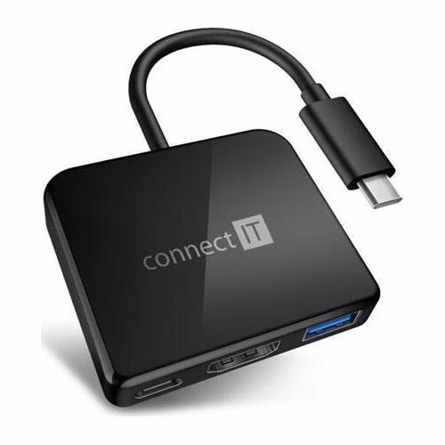 CONNECT IT USB-C hub, 3v1 (USB-C,USB-A,HDMI), externí, ČERNÝ