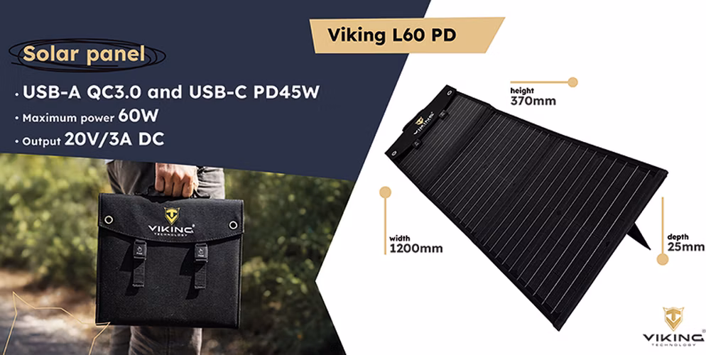 Solární panel Viking L60 PD/60W výkon/USB-A QC/USB-C PD/