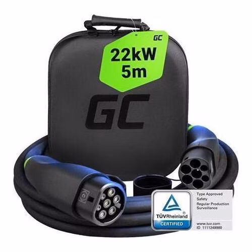 Green Cell Snap Type 2 -Nabíjecí kabel pro elektromobily 22kW 5m pro Tesla Model 3 S X Y, VW ID.3, ID.4, Kia EV6, Audi E-Tron, Fia