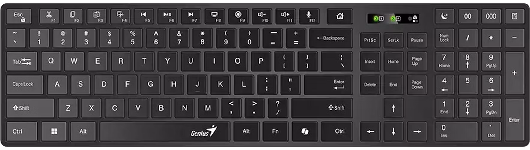 Genius Slimstar 7250BT Klávesnice, bezdrátová, Bluetooth 5.0, 2,4GHz, USB přijímač, Copilot klávesa, CZ+SK layout, černá