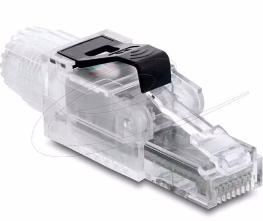 Delock Zástrčka RJ45 pro montáž v terénu, Cat.6A, nestíněná, průhledná / černá