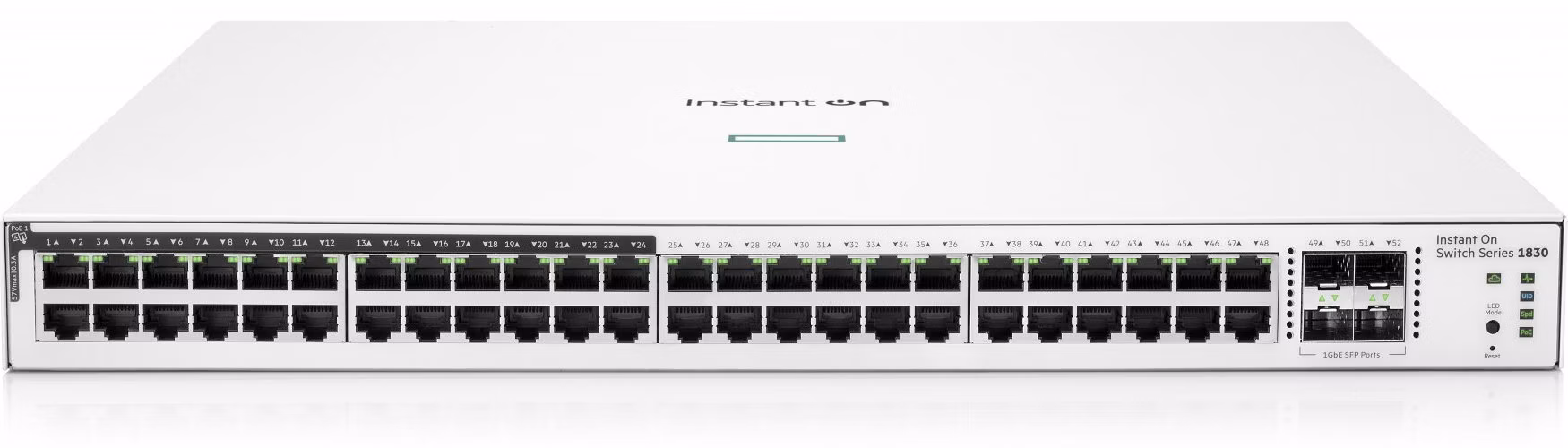 HPE Aruba Instant On 1830 48G 4SFP 370W Switch (24x PoE Class4 + 24x RJ45 10/100/1000).