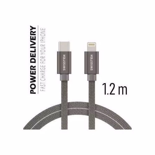 SWISSTEN DATA CABLE USB-C / LIGHTNING TEXTILE 1,2M GREY