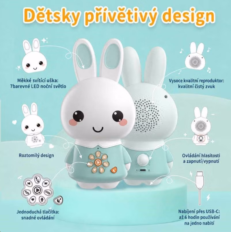 Alilo Honey Bunny - Dětský hudební přehrávač a bluetooth reproduktor, zelený, EN