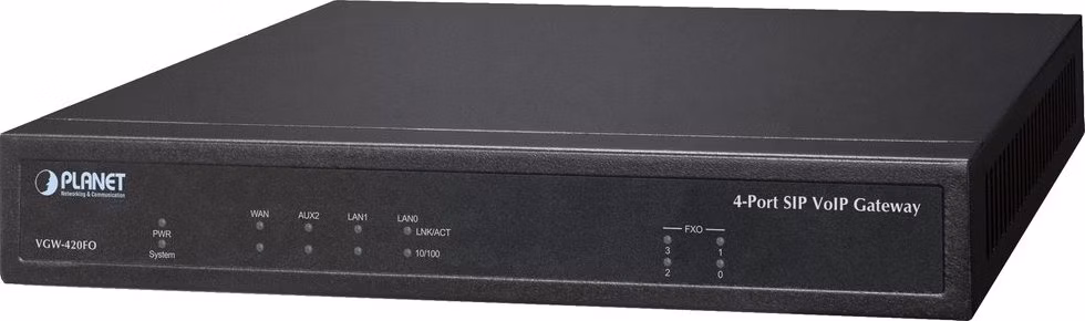 Planet VGW-420FO VoIP gateway, 4x FXO, SIP, CallerID, Fax, firewall, SNMP, TLS/SRTP, QoS