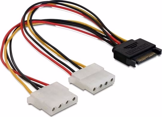 Delock Power Adapter SATA 15-pin samec na 2x Molex 4-pin samice, 20cm
