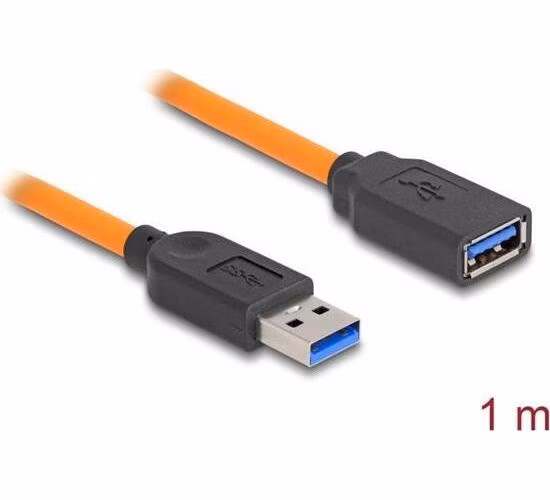 Delock USB 5 Gbps kabel, ze zástrčky USB Typu-A na samice USB Typu-A, k focení s tetheringem, 1 m, oranžový