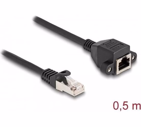 Delock Prodlužovací kabel RJ50 ze zástrčky na zásuvku, S/FTP, 0,5 m, černý