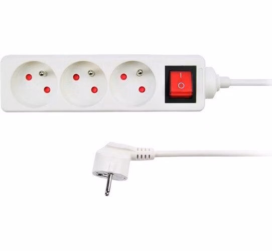 Solight predlžovací prívod, 3 zásuvky, biely, vypínač, 1,5m