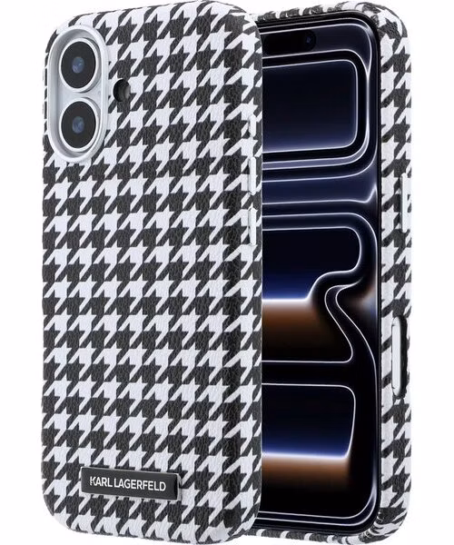 Karl Lagerfeld PU Houndstooth Resin Plate MagSafe kryt iPhone 17 čierny