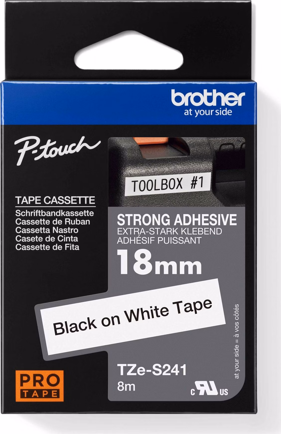 BROTHER TZES241 - 18 mm široká kazeta TZ, extrémne priľnavý laminát TZE-S241, biele/čierne písmo