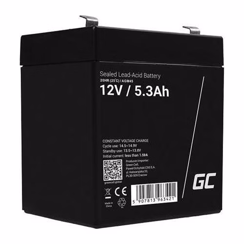 Green Cell AGM VRLA 12V 5.3Ah maintenance-free battery for the alarm system, cash register, toys
