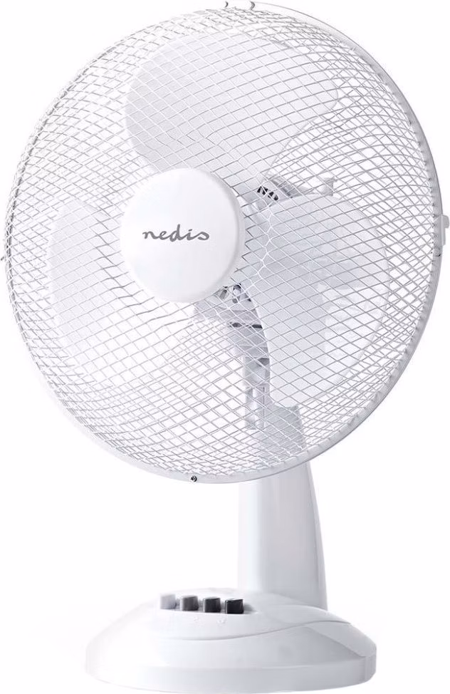 NEDIS stolní ventilátor/ průměr 30 cm/ výkon 35 W/ 3 rychlosti/ funkce oscilace/ kabel 1,5 m/ bílý