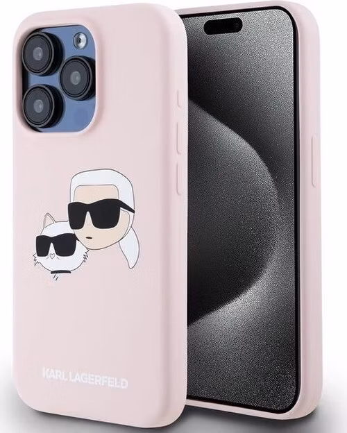 Karl Lagerfeld Liquid Silicone Double Heads MagSafe kryt iPhone 15 Pro ružový