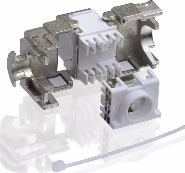 Keystone Cat6a, STP, 180 stupnov, priame pripojenie, toolless, RJ-45,  strieborný/beznástrojový