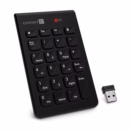 CONNECT IT NumCALC bezdrátová numerická klávesnice, (+ 1x AAA baterie zdarma), ČERNÁ