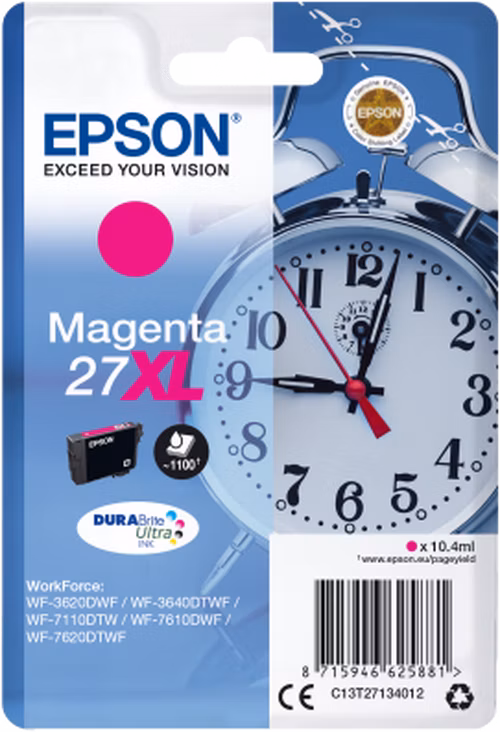 Atramentová tyčinka EPSON Singlepack "Budík" Magenta 27XL DURABrite Ultra Ink