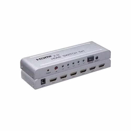 PremiumCord 4Kx2K@60Hz HDMI switch 5:1 kovový s dálkovým ovladačem a napájecím adaptérem