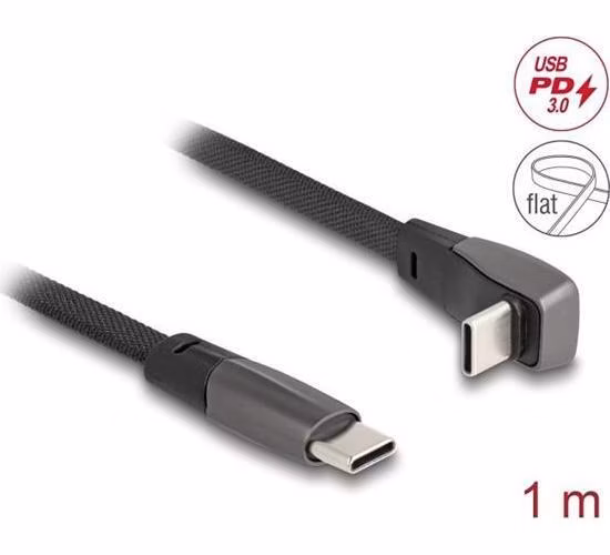 Delock Plochý páskový kabel USB 2.0 ze zástrčkového konektoru USB Type-C™ na zástrčkový konektor USB Type-C™, pravoúhlý