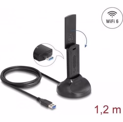 Delock Dvoupásmový Wi-Fi 6 WLAN USB adaptér AX1800 (1201 + 574 Mbps)