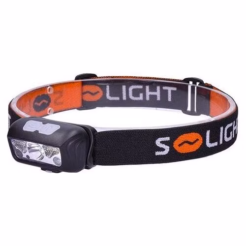 Solight LED čelové nabíjacie svietidlo, 150 + 100lm, biele a červené svetlo, Li-Ion