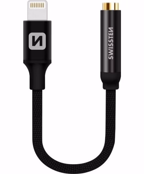 SWISSTEN AUDIO ADAPTÉR TEXTILE LIGHTNING /JACK(samice) 0,15 M ČERNÝ
