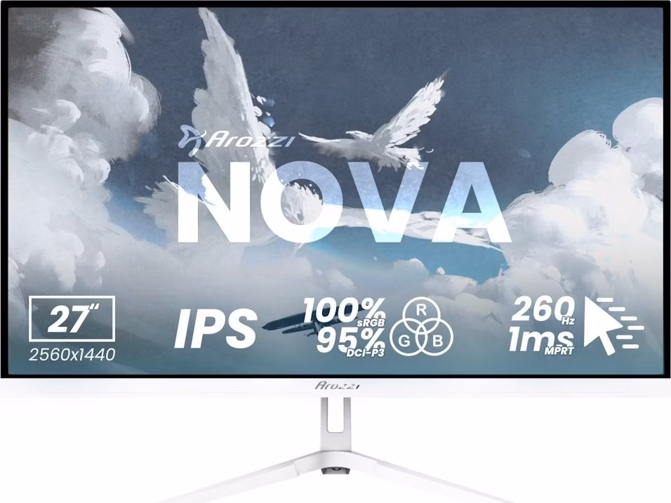 AROZZI NOVA herní monitor 27" 27T2K260 White/ LED/ 2560x1440/ 260Hz/ IPS/ 1000:1/ 1ms/ 2xHDMI/ 2xDP/ bílý