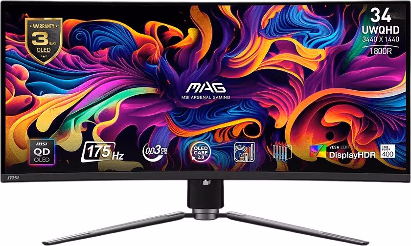 MSI MAG 341CQP QD-OLED/ 34"/ 3440x1440 / OLED/ 0,03ms/ 175Hz/ 250cd/m2/ 1,5M:1/ HDMI/ DP/ USB/ USB-C/ VESA/ černý