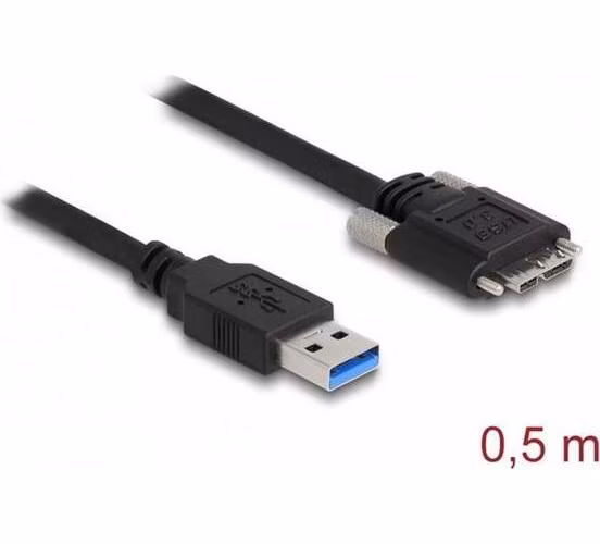 Delock Kabel USB 3.0 Typ-A samec na Typ Micro-B samec se šroubky 0,5 m