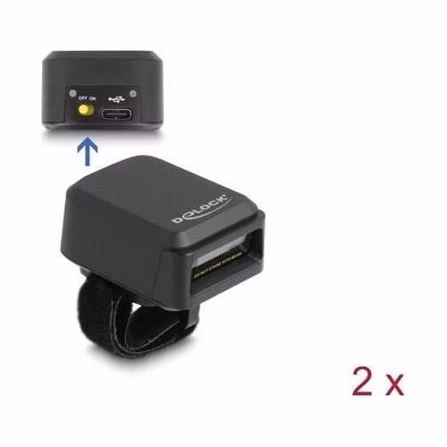 Delock Prstencová čtečka 1D a 2D čárových kódů s rozhraním 2,4 GHz nebo Bluetooth (2 ks) + nabíjecí stanice
